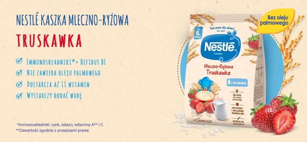 Nestle Kaszka mleczno ryzowa Truskawka benefity