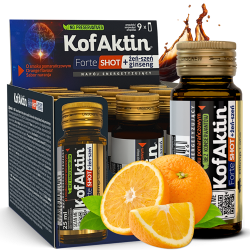9x Olimp Kofaktin Forte Shot + żeń-szeń 25ml Pomarańczowy