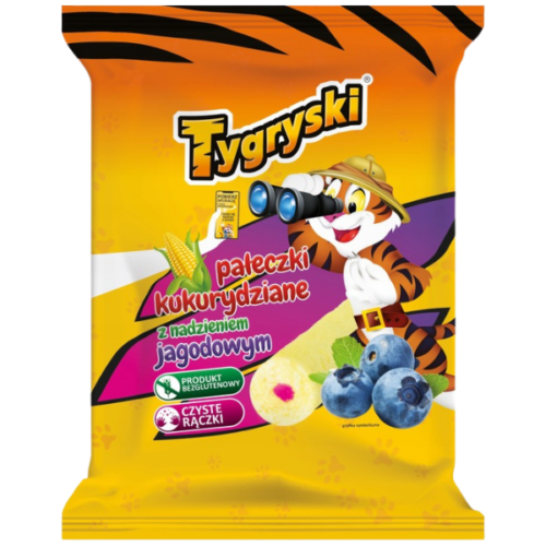 Tygryski Pałki Kukurydziane z Nadzieniem Jagodowym Bezglutenowe 60 g