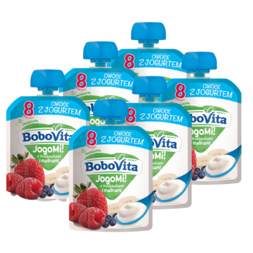 BoboVita JogoMi! Owoce z jogurtem z truskawkami i malinami po 8 miesiącu 6x80 g