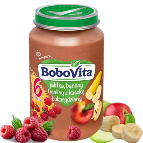BoboVita Jabłka banany i maliny z kaszką kukurydzianą po 6 miesiącu 190 g