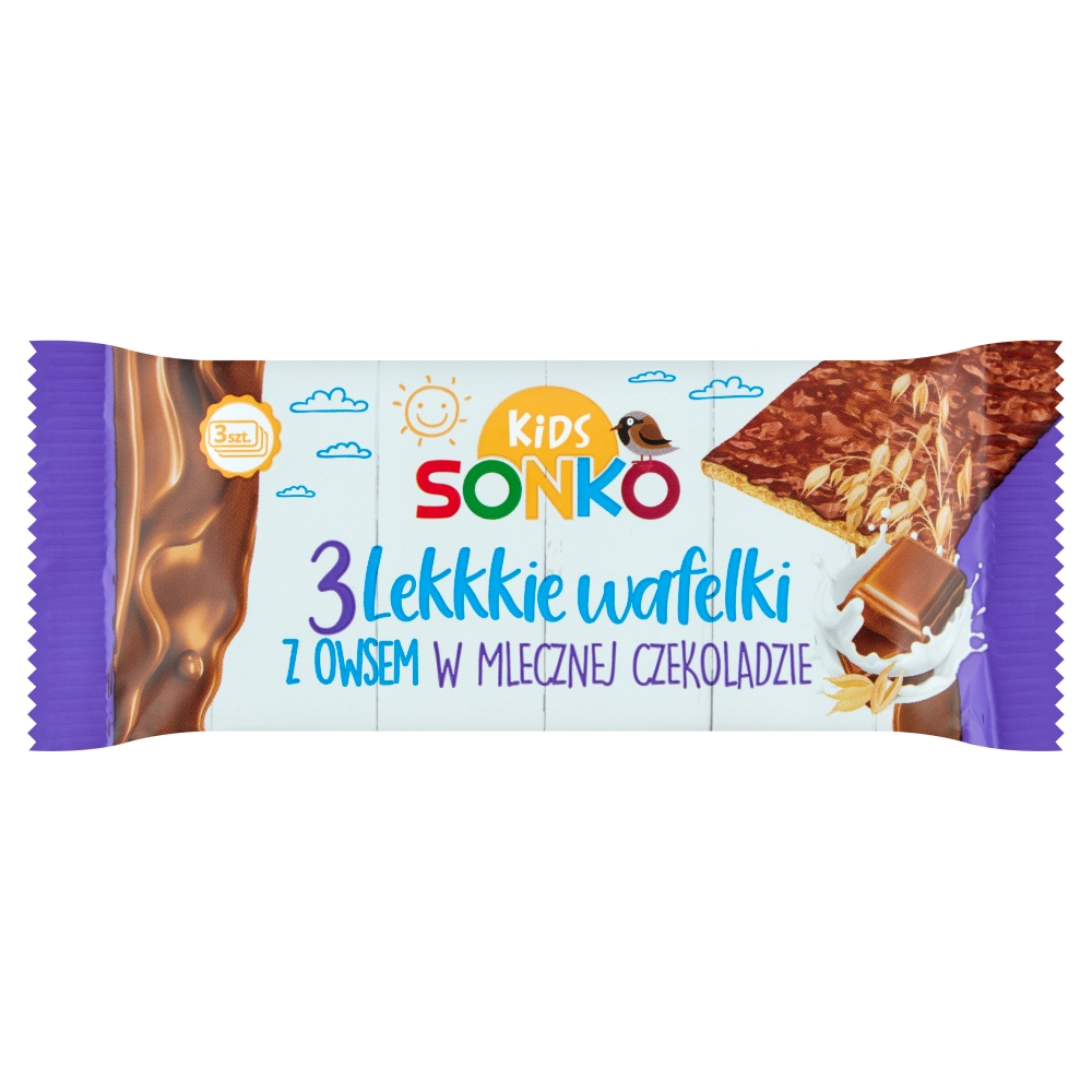 Sonko Kids Lekkie wafelki z owsem w mlecznej czekoladzie 36 g (3 sztuki)