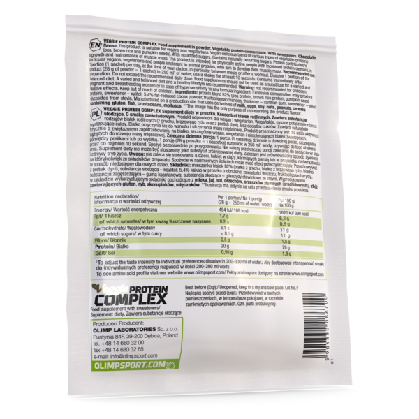 Olimp Veggie Protein Complex 28g Roślinna Odżywka Białkowa smak czekoladowy