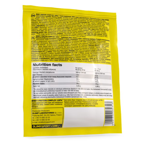 WPC-FMCG-saszetka-35g-Banana-0002-0002-66a8d62e12fa2 Olimp Whey Protein Complex 100% 35g banan Odżywka białkowa