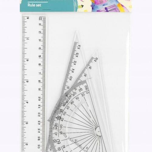 Zestaw linijek RAVI 4 el. linijka, kątomierz, 2 ekierki (14 cm i 10 cm)