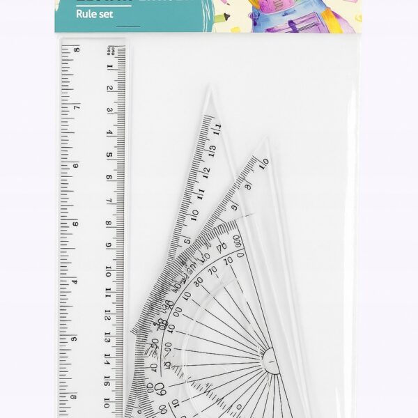 Zestaw linijek RAVI 4 el. linijka, kątomierz, 2 ekierki (14 cm i 10 cm)