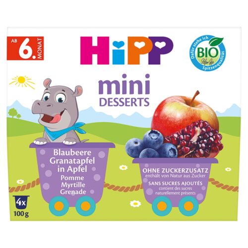 HiPP BIO deser w kubeczku Jabłka Jagody Granat 4x100g po 6 miesiącu