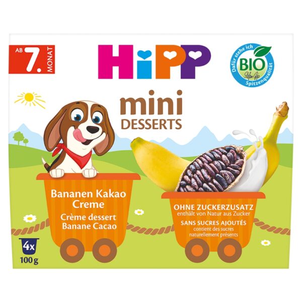 HiPP BIO deser w kubeczku Krem z bananami i kakao 4x100g po 7 miesiącu