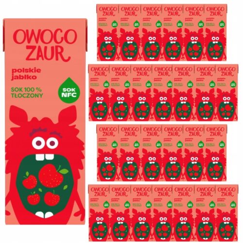 Owocozaur Sok NFC 100 % tłoczony polskie jabłko 200 ml x 27 szt.
