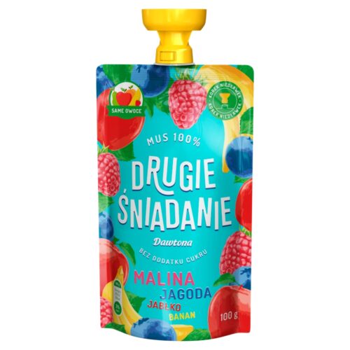Drugie śniadanie Mus 100% malina jagoda jabłko banan Dawtona 100g