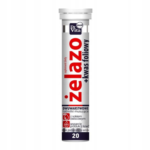 Dr Vita Żelazo + kwas foliowy 20 tabletek musujących