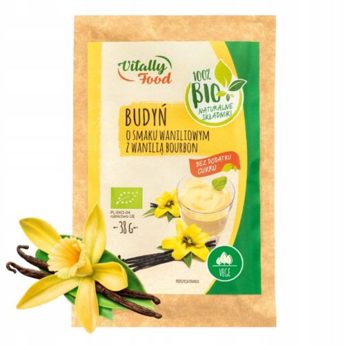 f258b847-8c8f-4b93-8b50-67493d68e40d.jpeg BIO Budyń Waniliowy z Wanilią Bourbon bez dodatku cukru Vitally Food 38g