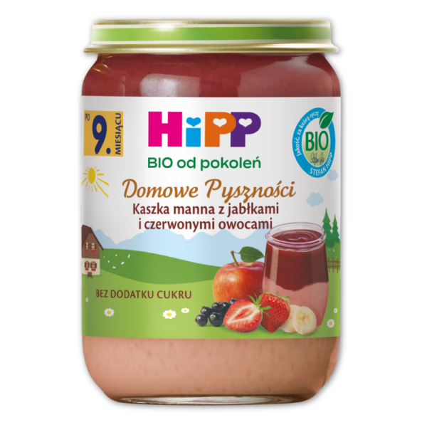 HiPP BIO Kaszka manna z jabłkami i czerwonymi owocami 190g