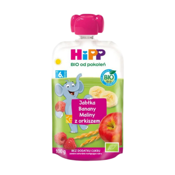 hipp(154) HiPP BIO Mus owocowy owoce & zboża po 6. miesiącu jabłka-banany-maliny z orkiszem 100 g