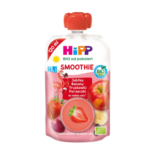 HiPP BIO Smoothie Mus z owoców i soków po 1. roku jabłka-banany-truskawki-porzeczki 120 ml