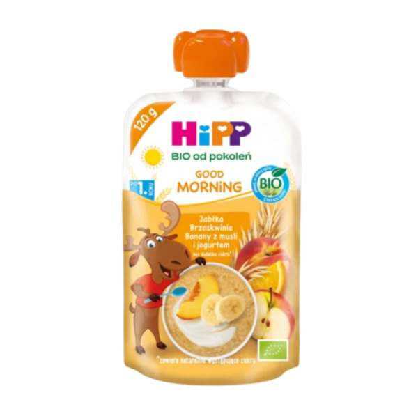 HiPP Bio Mus owocowy jabłka brzoskwinie banany musli jogurt 120ml po 1 roku