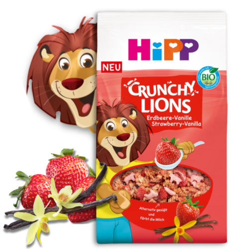 HiPP BIO Musli chrupiące lwy truskawka-wanilia po 3.roku, 300g