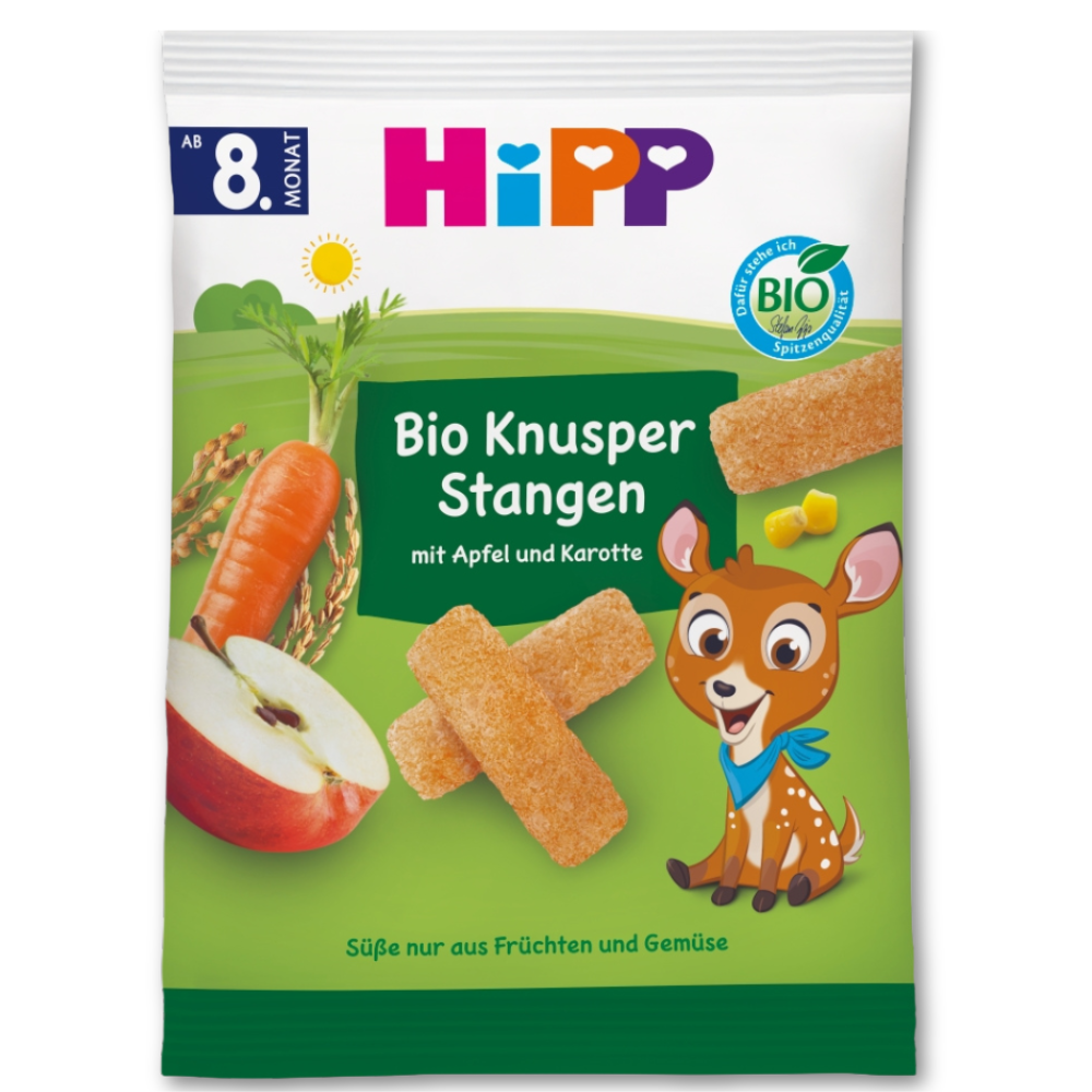 hipp(93) HiPP Bio Pałeczki jabłkowe-marchewkowe Chrupki kukurydziano-ryżowe po 8 m-cu / ICP30JM