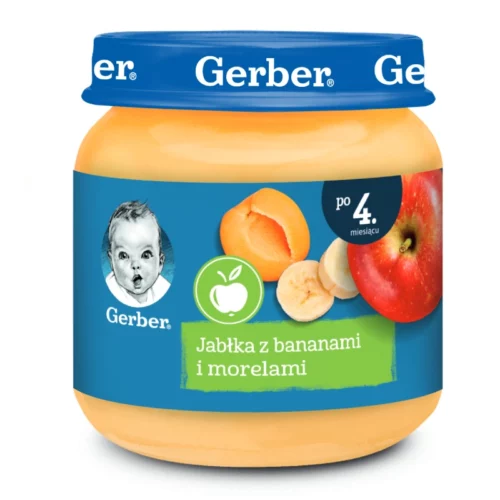 Gerber Deserek Jabłka z bananami i morelami po 4 miesiącu, 125g