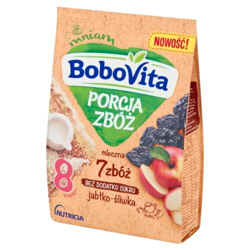 BoboVita Porcja Zbóż Kaszka mleczna 7 zbóż jabłko-śliwka po 8 miesiącu 210 g