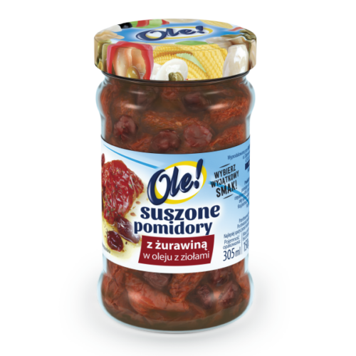 Ole! Suszone pomidory z żurawiną w oleju z ziołami, 305 ml