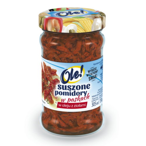 Ole! Suszone pomidory w oleju z ziołami w paskach, 305 ml