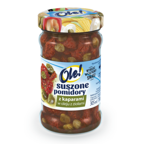 Ole! Suszone pomidory z kaparami w oleju z ziołami, 305 ml